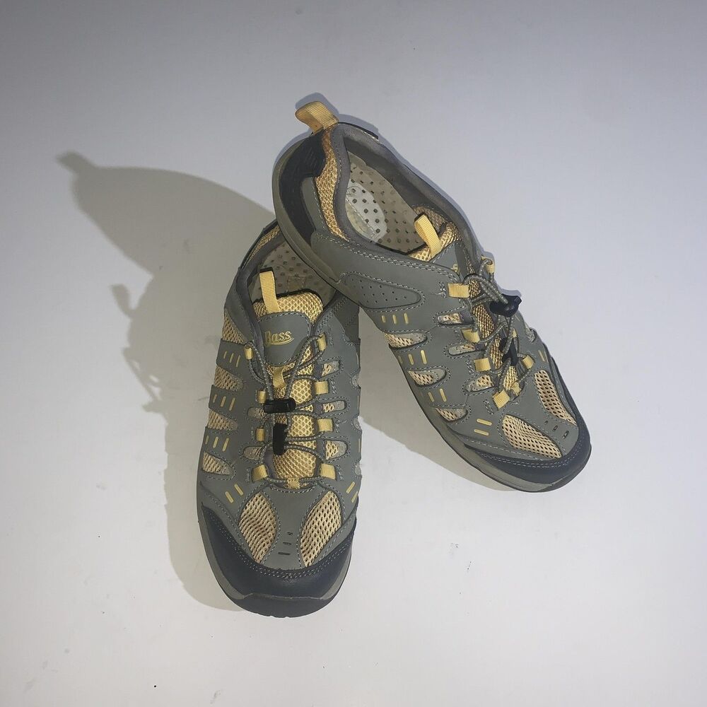 Bass Seminole Shoes Womens Size 10 Gray Yellow Leather Mesh Trail Walking